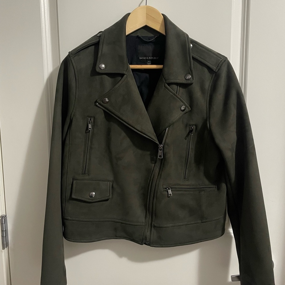Banana Republic Green Moto Jacket Asymmetrical Zip